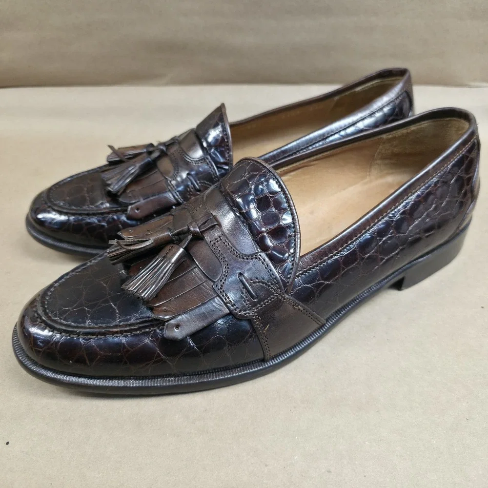 Johnston Murphy (8.5 M) Italy Tassel Kilt Loafers Brown Croc Print Men's Shoes